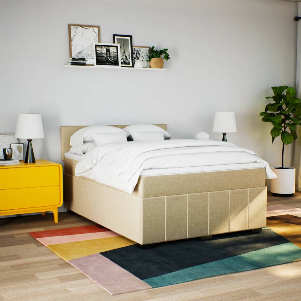 vidaXL Sommier à lattes de lit avec matelas Crème 140x190 cm Tissu