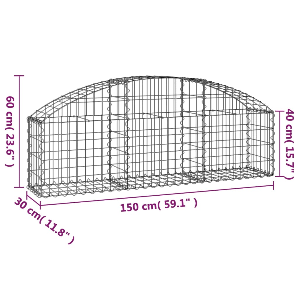 vidaXL Panier de gabions arqué 150x30x40/60 cm Fer galvanisé