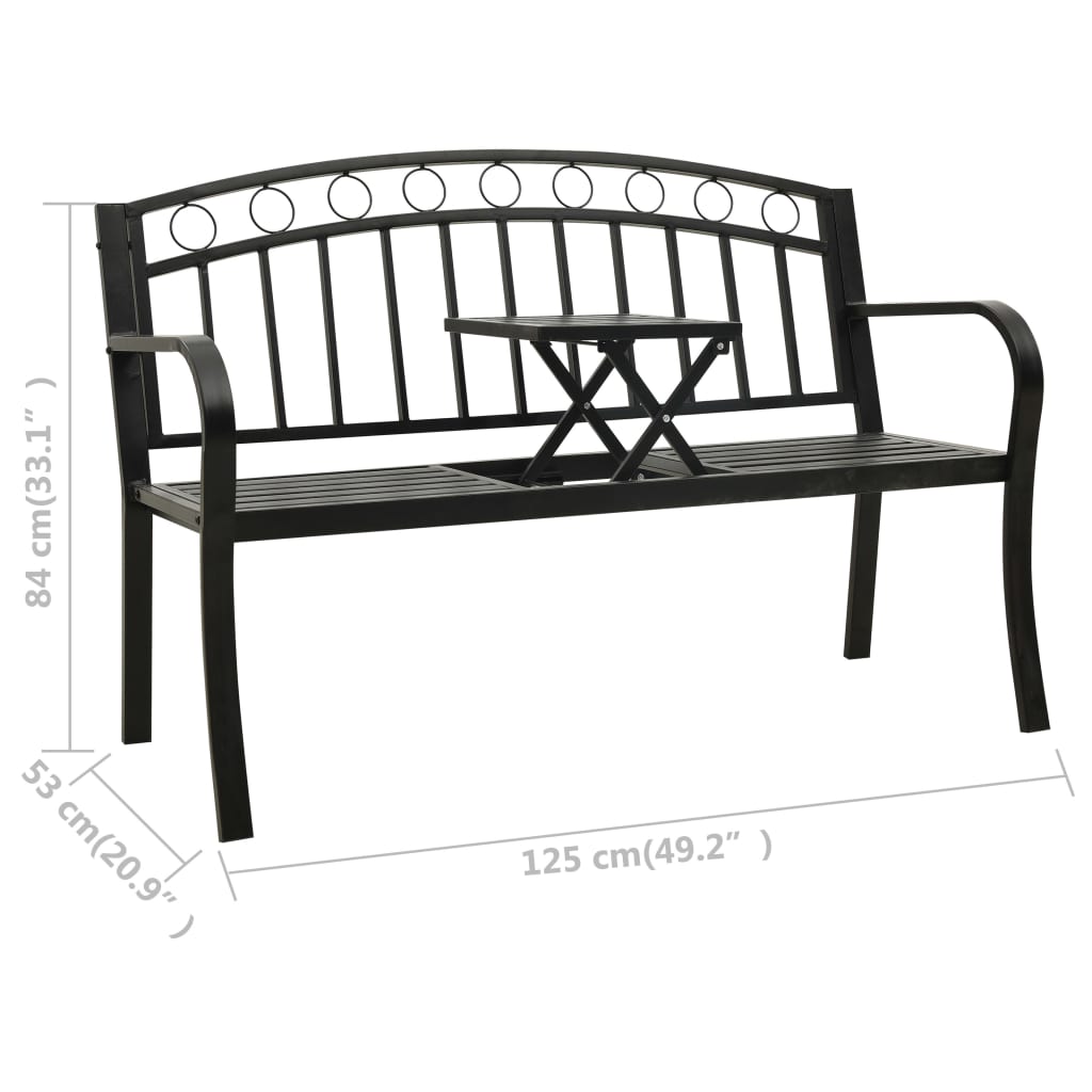 vidaXL Banc de jardin avec une table 125 cm acier noir