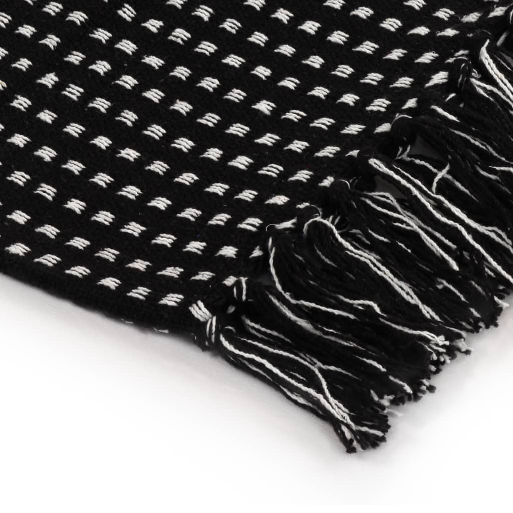 vidaXL Couverture coton à carreaux 160x210 cm Noir