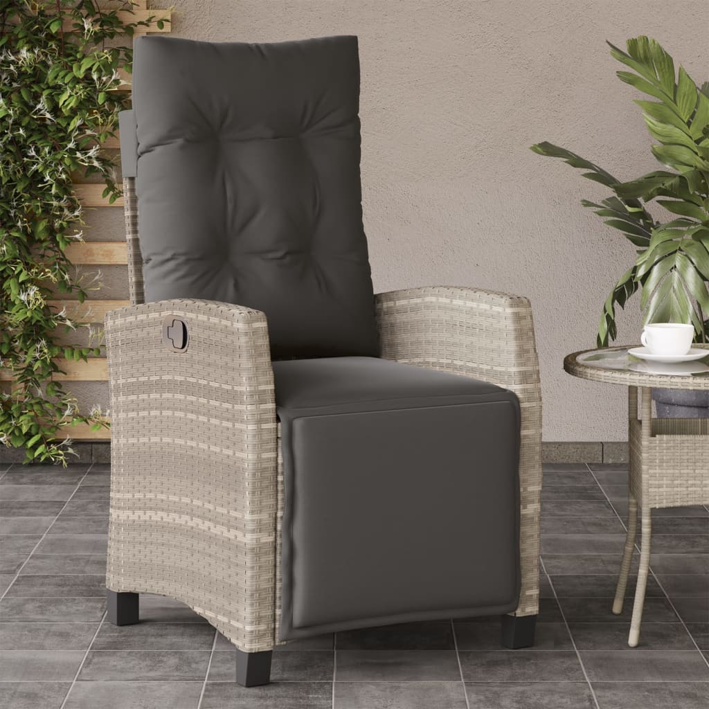 vidaXL Chaise inclinable de jardin avec repose-pied gris clair rotin