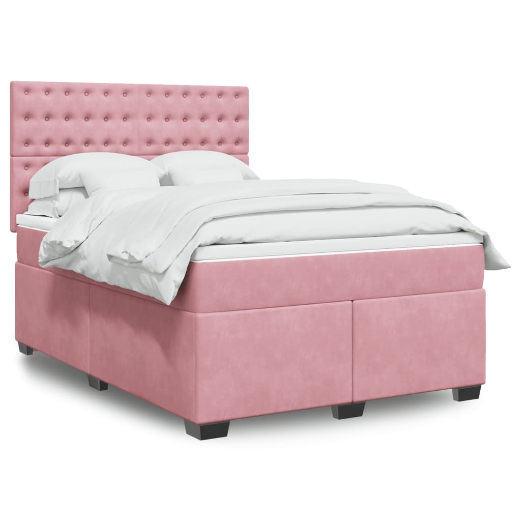 vidaXL Sommier à lattes de lit avec matelas Rose 140x200 cm Velours