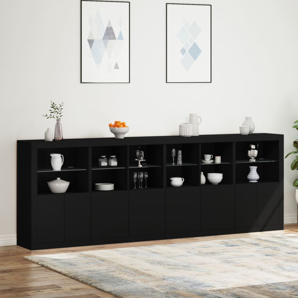 vidaXL Buffet avec lumières LED noir 283x37x100 cm