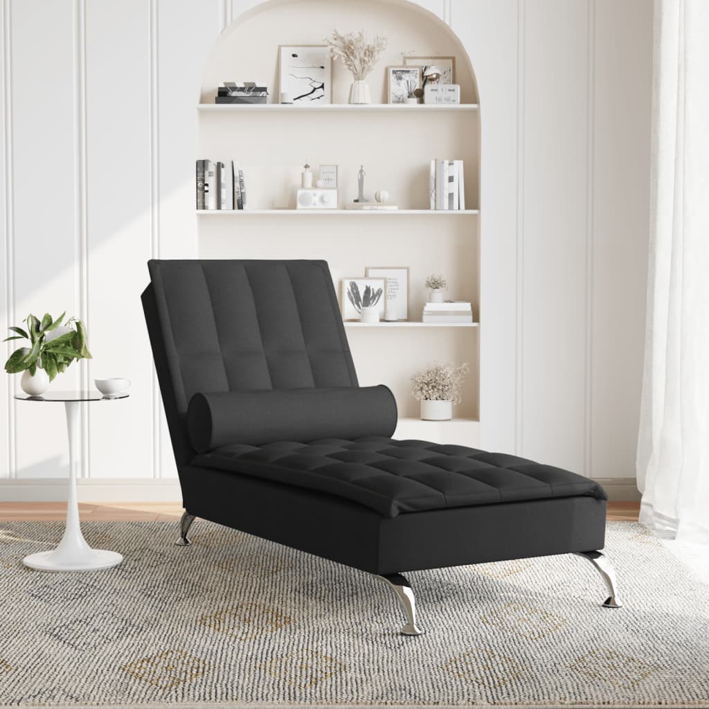 vidaXL Chaise longue de massage avec traversin noir tissu