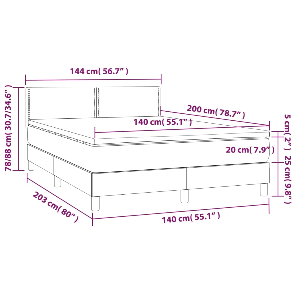 vidaXL Sommier à lattes de lit avec matelas Noir 140x200 cm Tissu