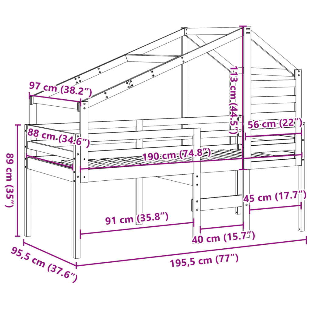 vidaXL Lit haut sans matelas 90x190 cm bois de pin massif