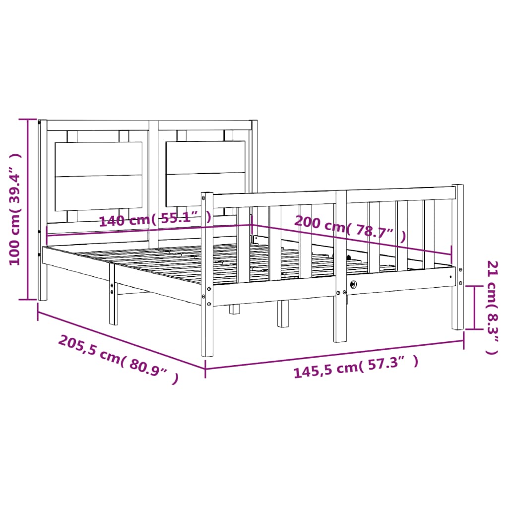 vidaXL Cadre de lit sans matelas blanc 140x200 cm bois de pin massif