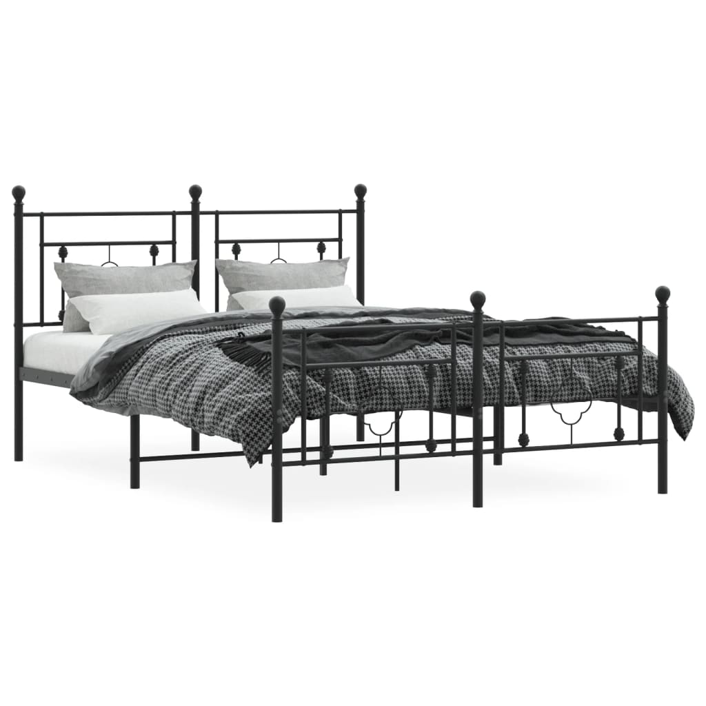 vidaXL Cadre de lit métal sans matelas avec pied de lit noir 135x190cm