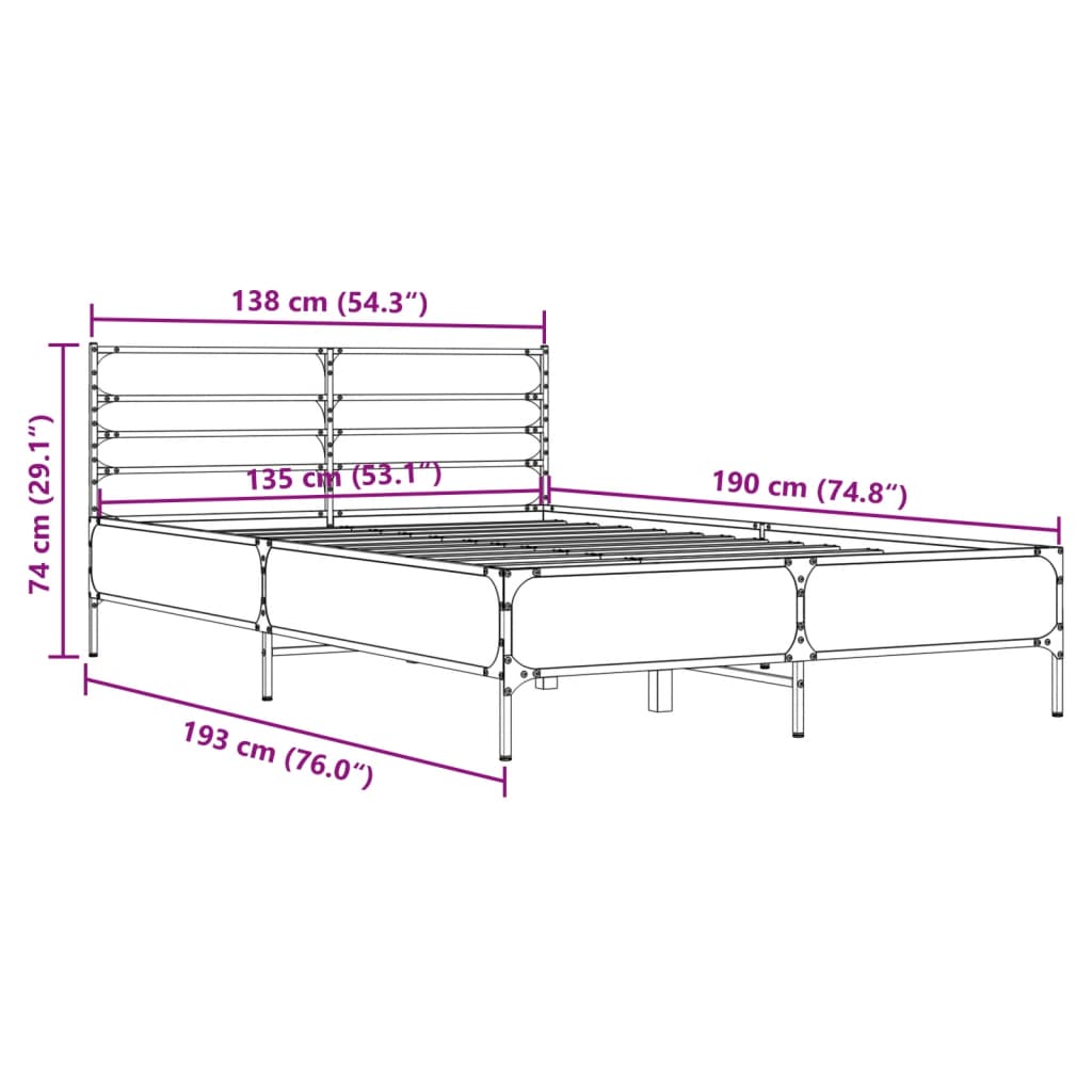 vidaXL Cadre de lit sans matelas chêne sonoma 135x190 cm