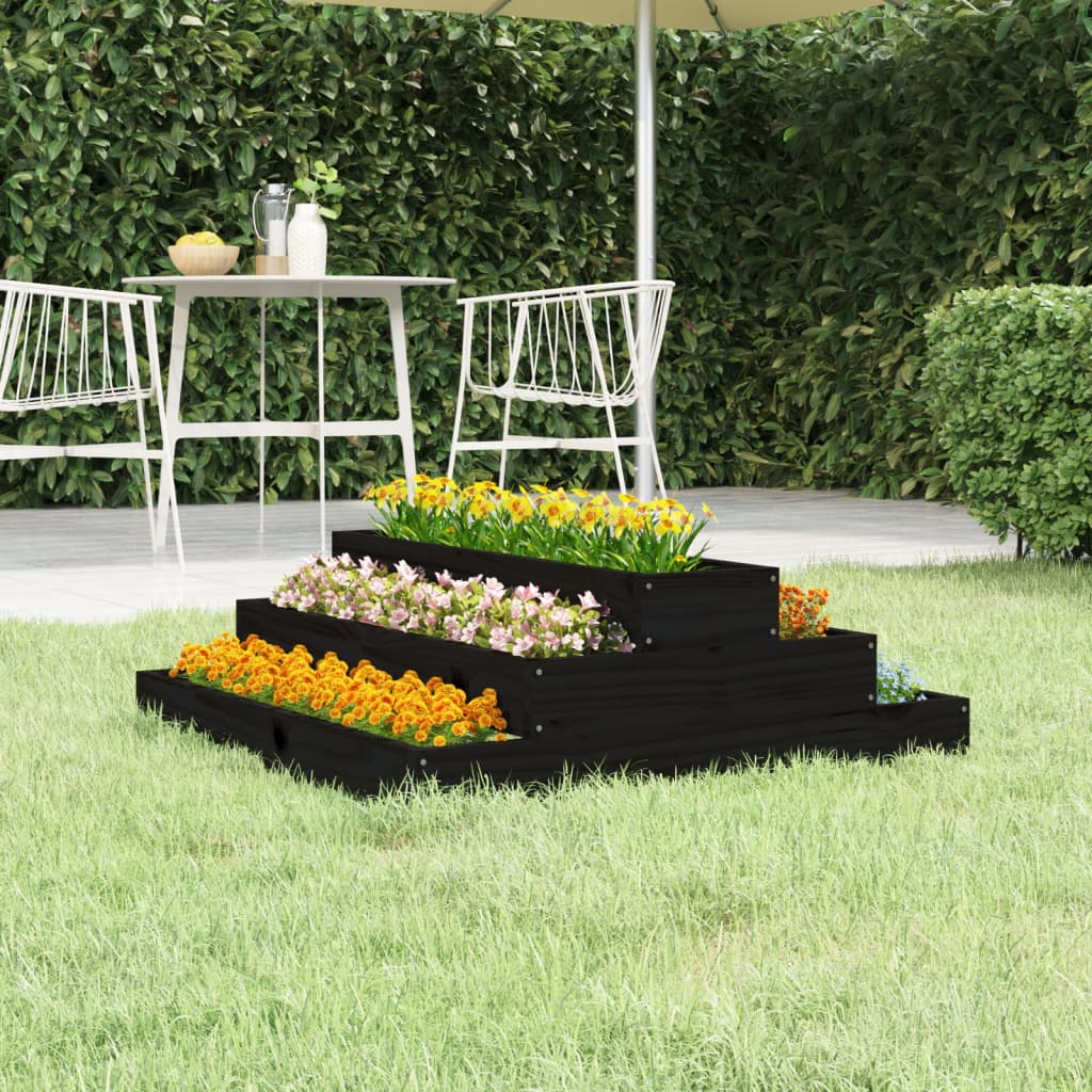 vidaXL Jardinière Noir 80x80x27 cm Bois massif de pin