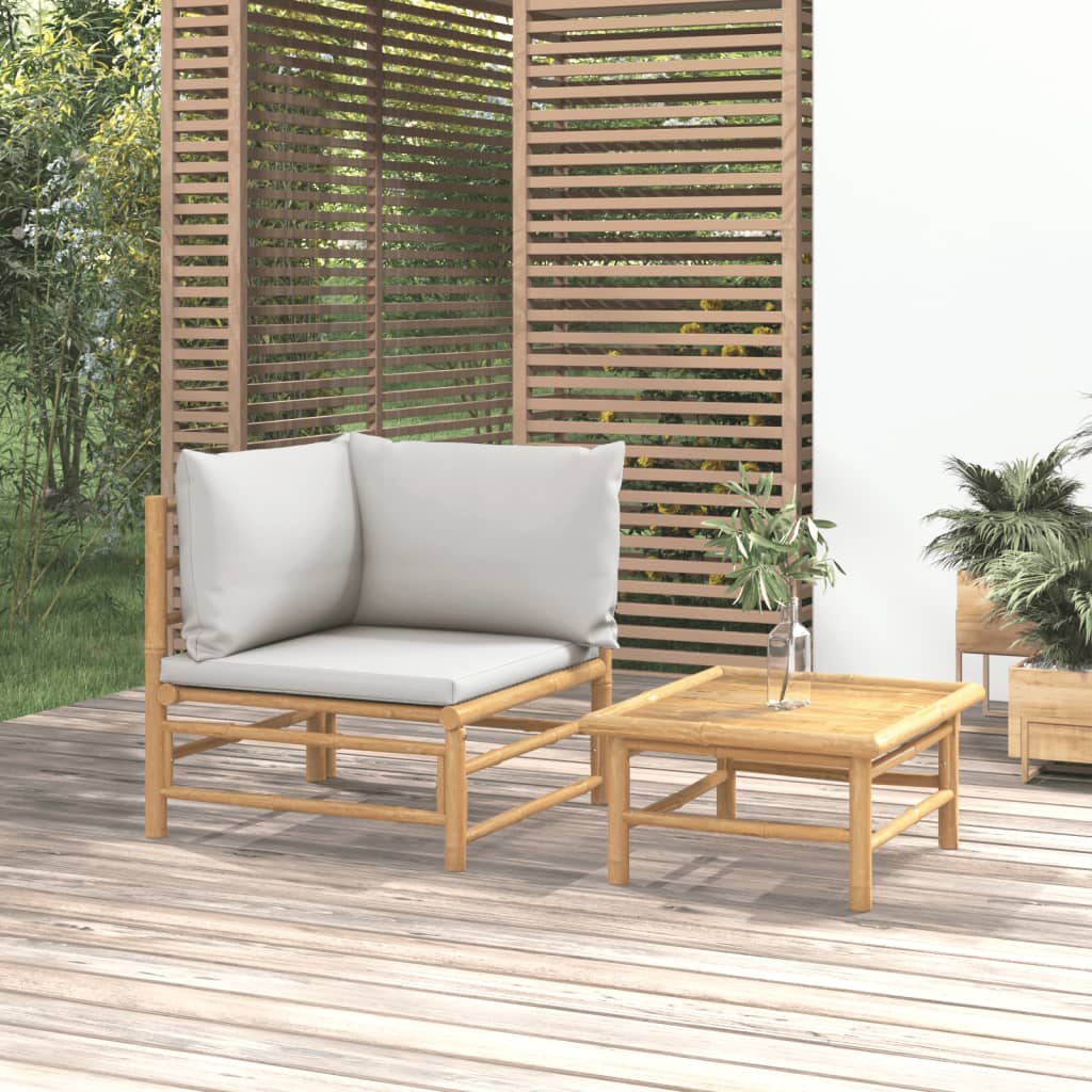vidaXL Salon de jardin 2 pcs avec coussins gris clair bambou