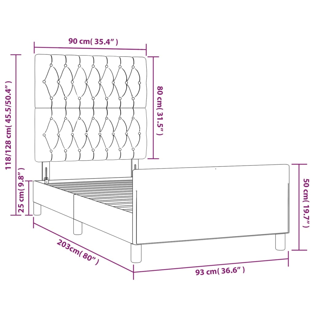vidaXL Cadre de lit avec tête de lit Taupe 90x200 cm Tissu
