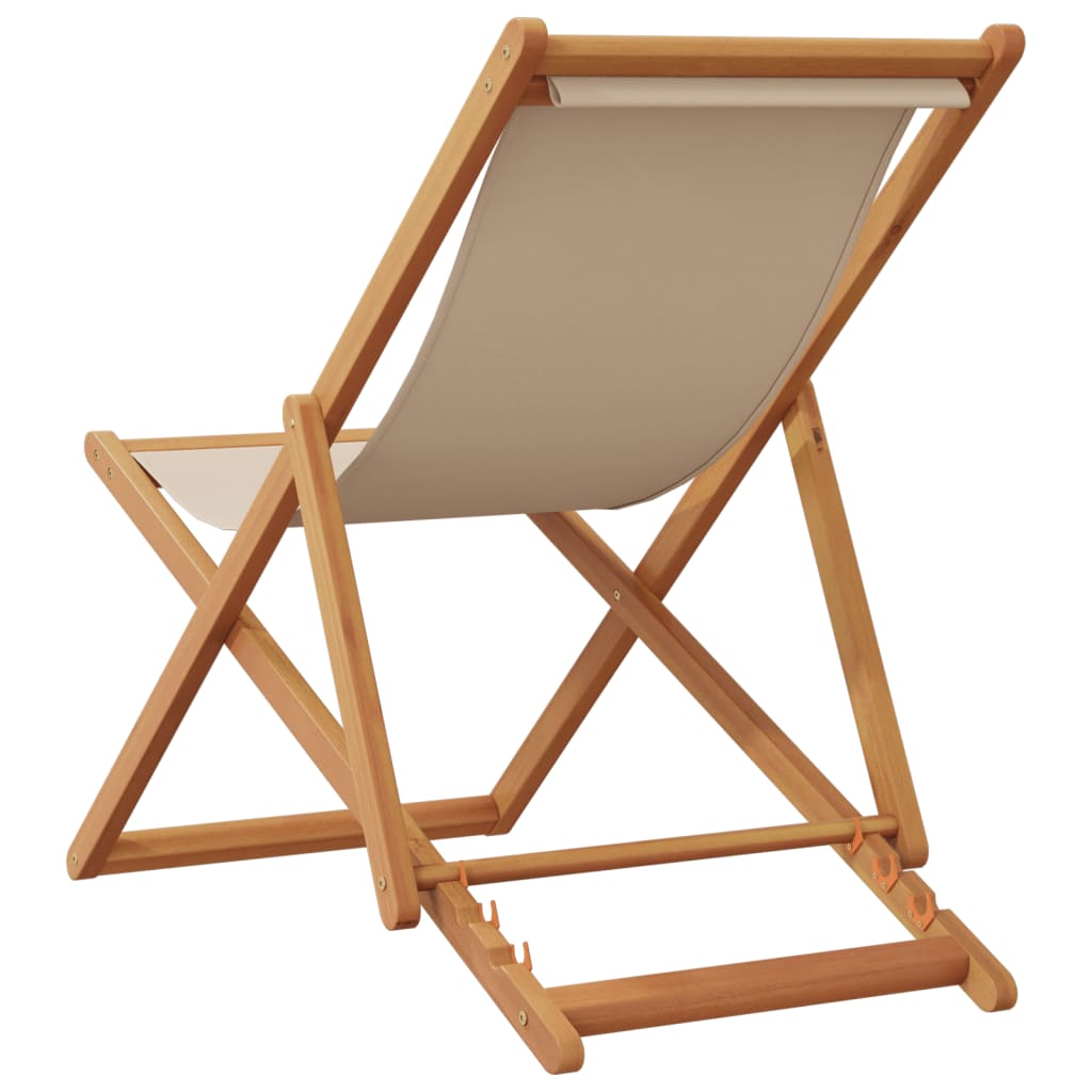 vidaXL Chaise pliable de plage beige bois massif d'eucalyptus et tissu