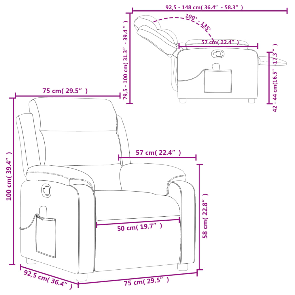 vidaXL Fauteuil inclinable de massage Crème Similicuir