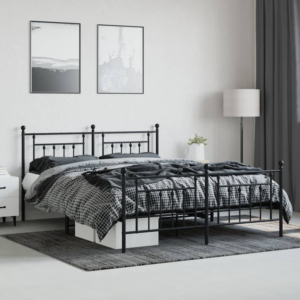 vidaXL Cadre de lit métal sans matelas avec pied de lit noir 183x213cm