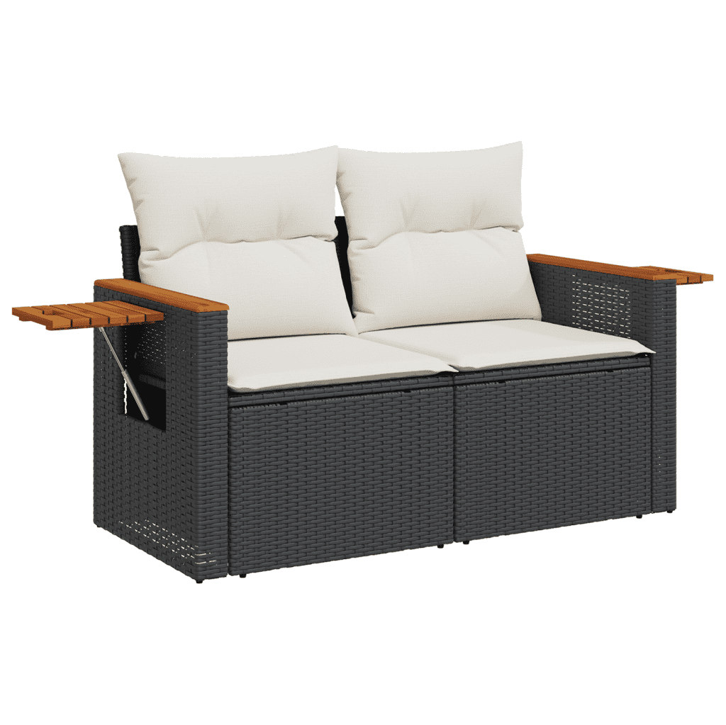 vidaXL Salon de jardin 4 pcs avec coussins noir résine tressée