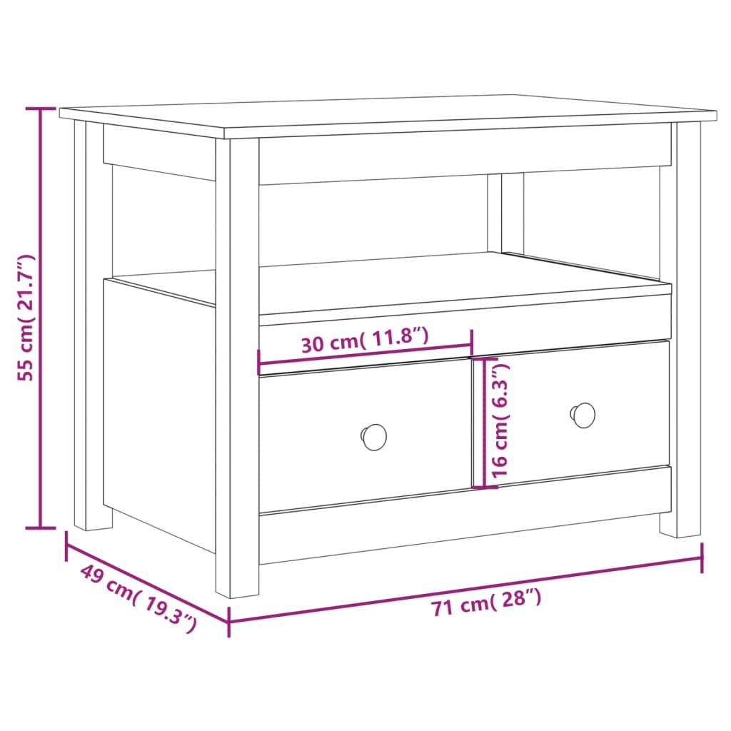 vidaXL Table basse Noir 71x49x55 cm Bois massif de pin