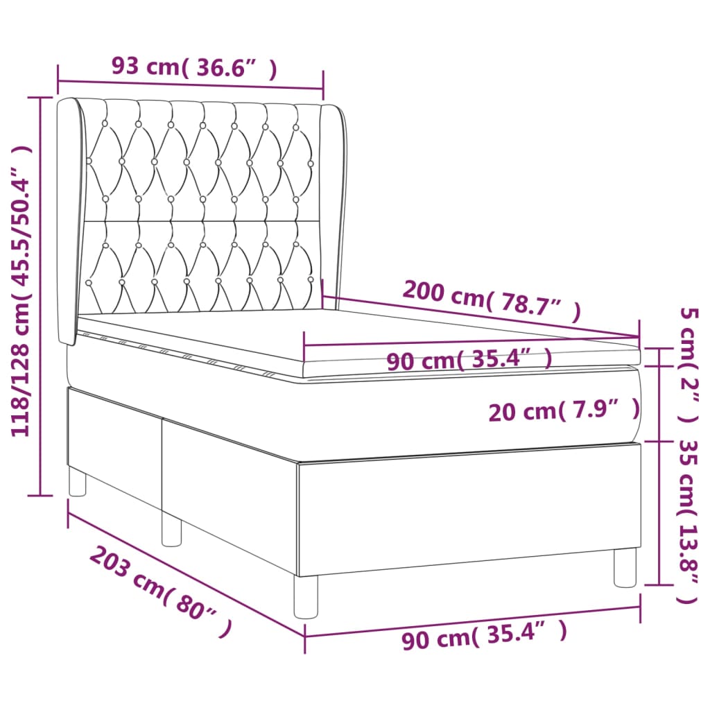 vidaXL Sommier à lattes de lit avec matelas Taupe 90x200 cm Tissu