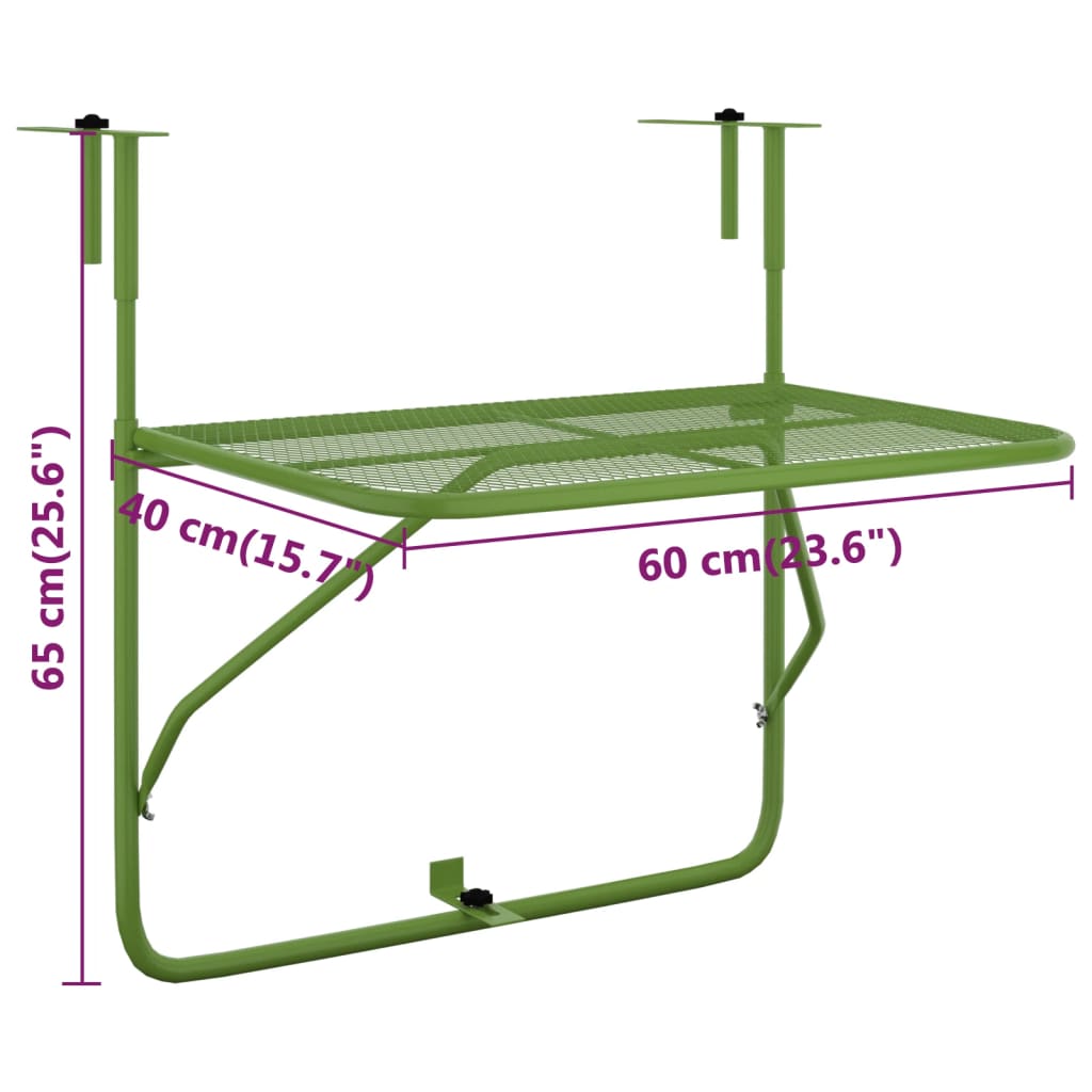 vidaXL Table de balcon Vert 60x40 cm Acier