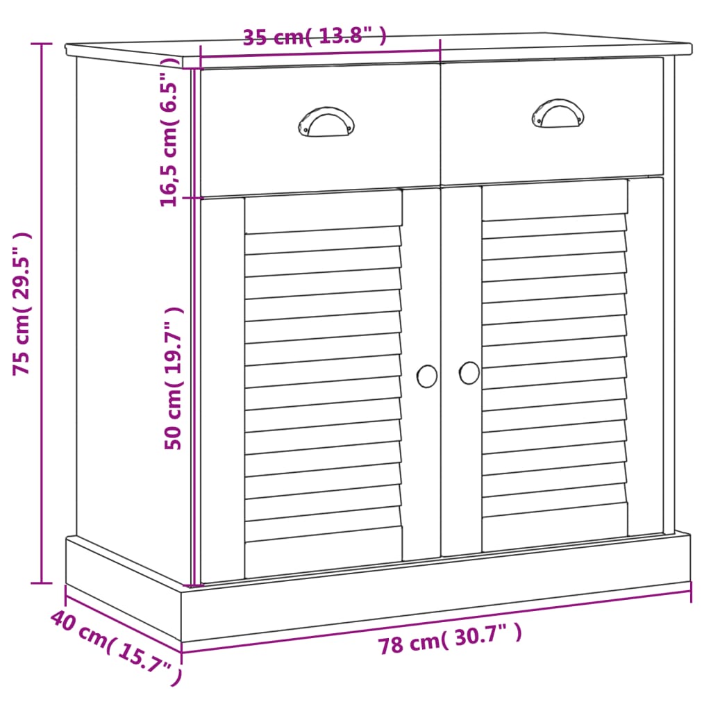 vidaXL Buffet avec tiroirs VIGO 78x40x75 cm bois massif de pin