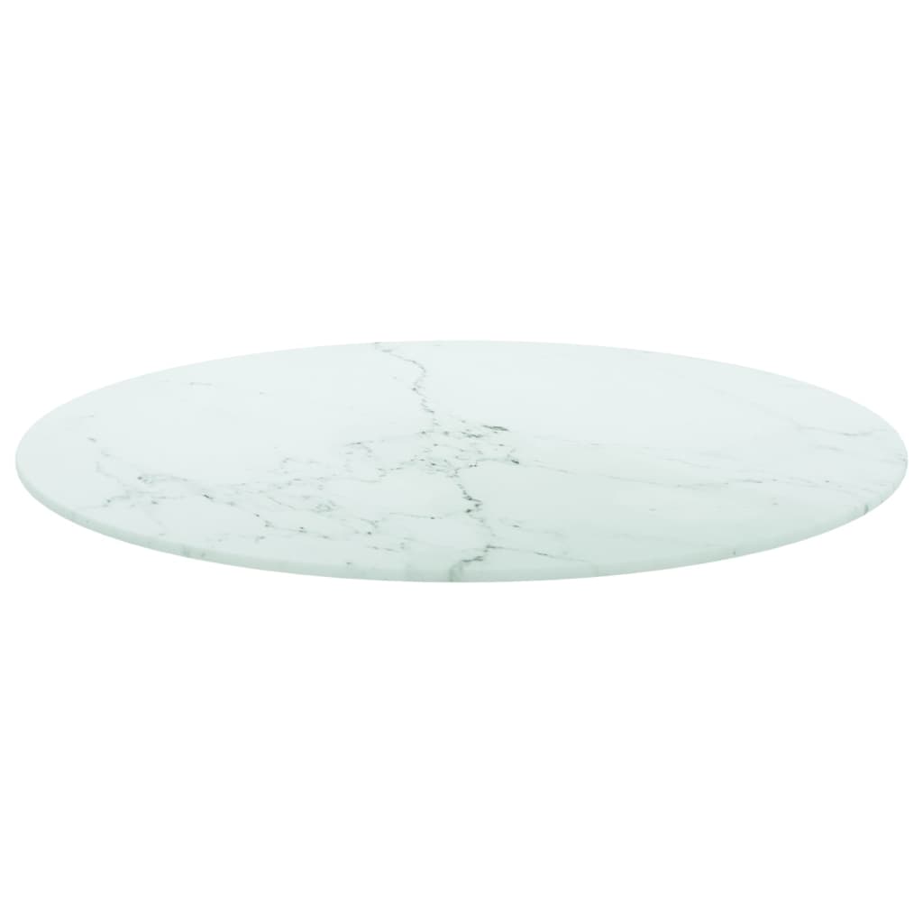 vidaXL Dessus de table blanc Ø60x0,8cm verre trempé avec design marbre