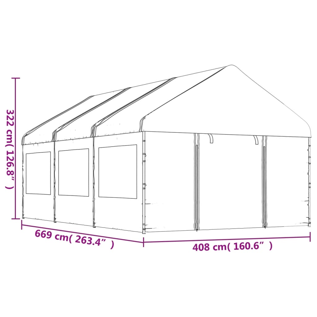 vidaXL Belvédère avec toit blanc 6,69x4,08x3,22 m polyéthylène