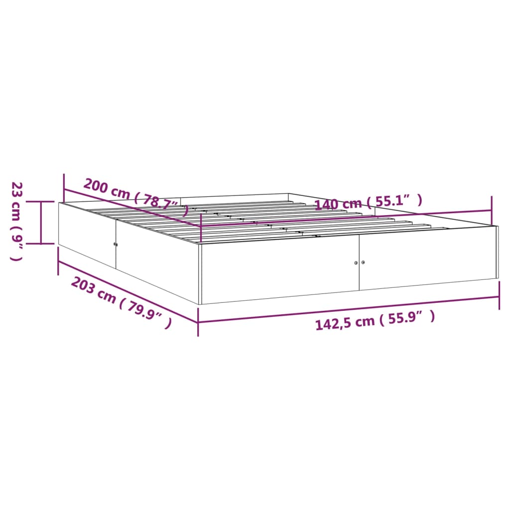 vidaXL Cadre de lit blanc bois massif 140x200 cm