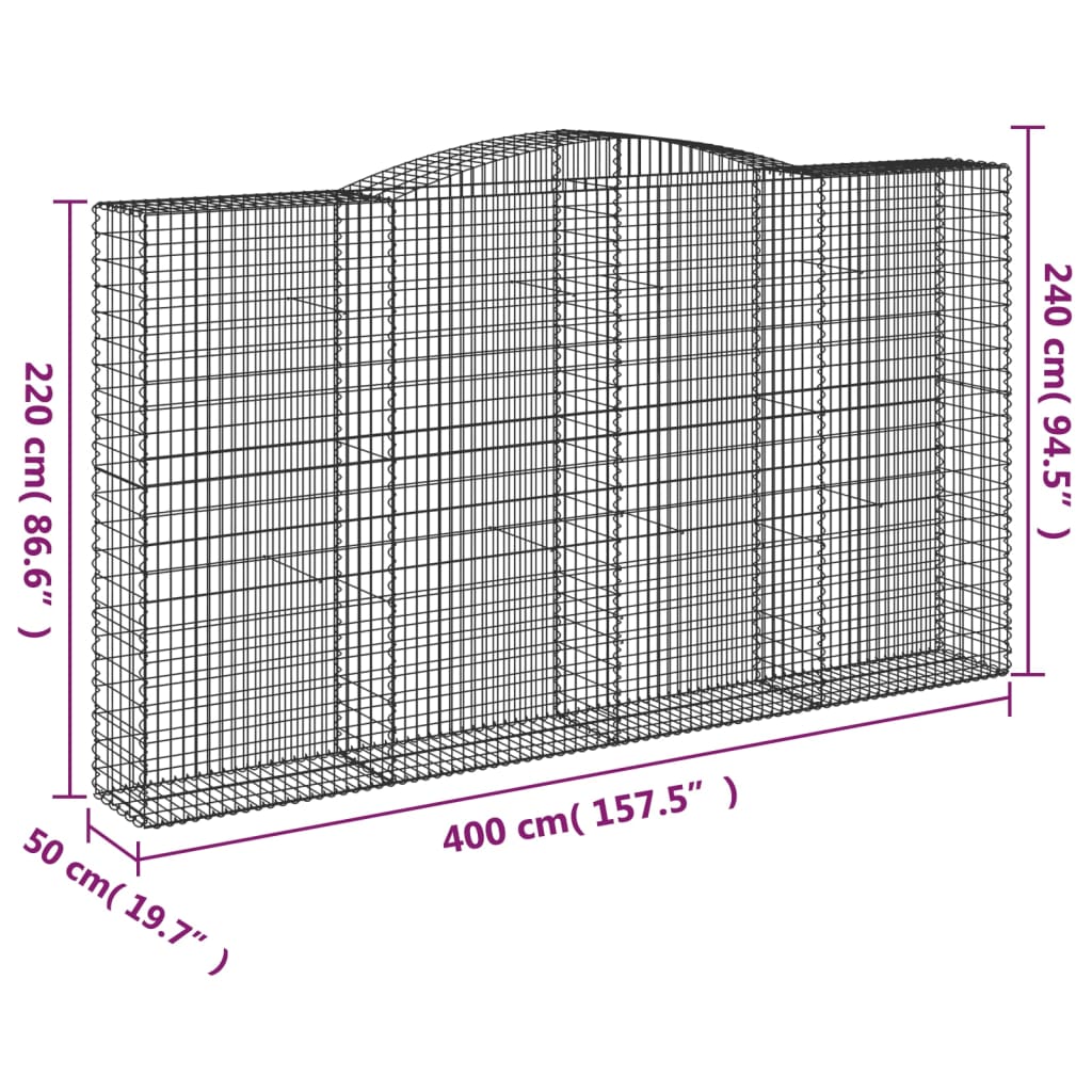 vidaXL Paniers à gabions arqués 15 pcs 400x50x220/240 cm Fer galvanisé