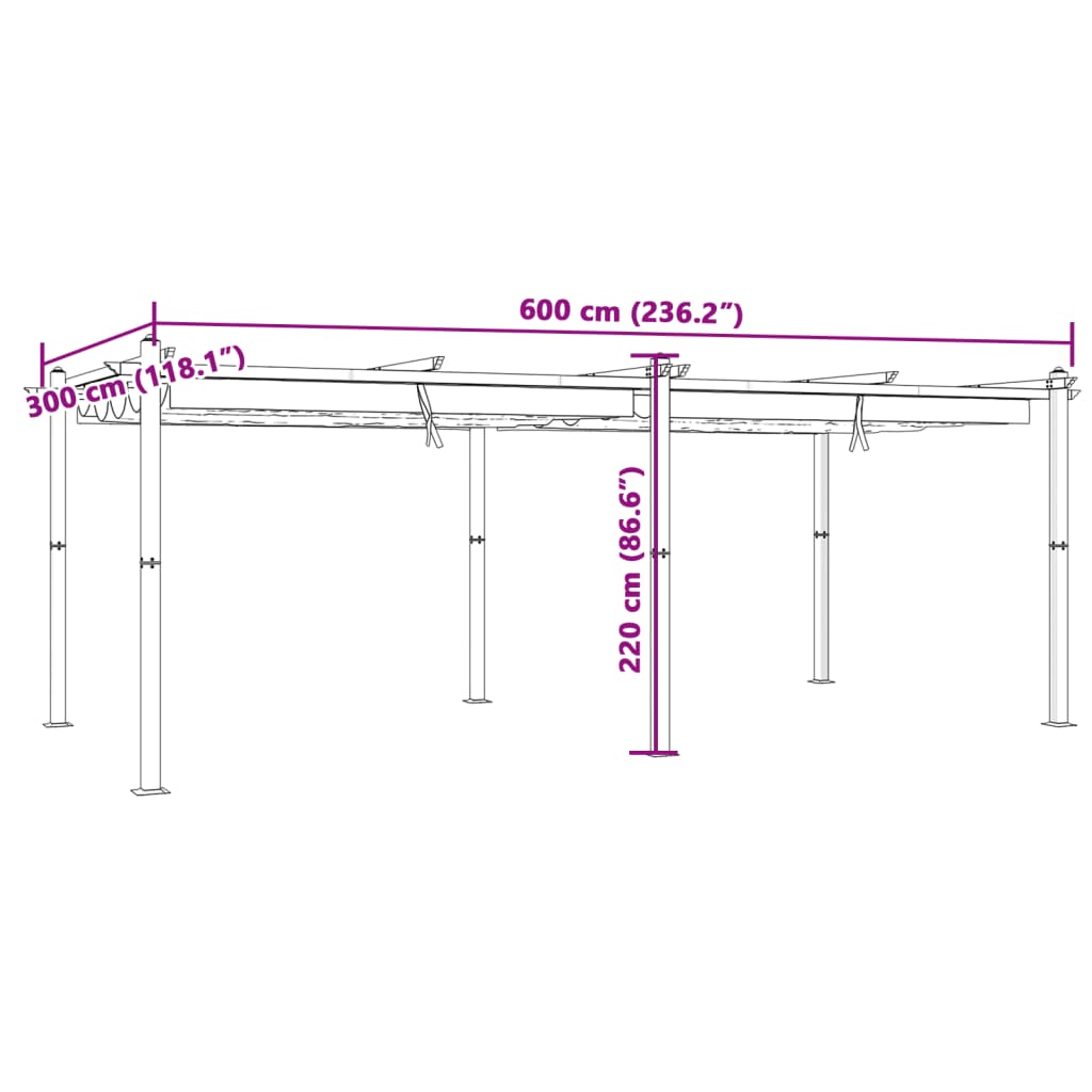 vidaXL Tonnelle de jardin avec toit rétractable crème 3x6 m aluminium