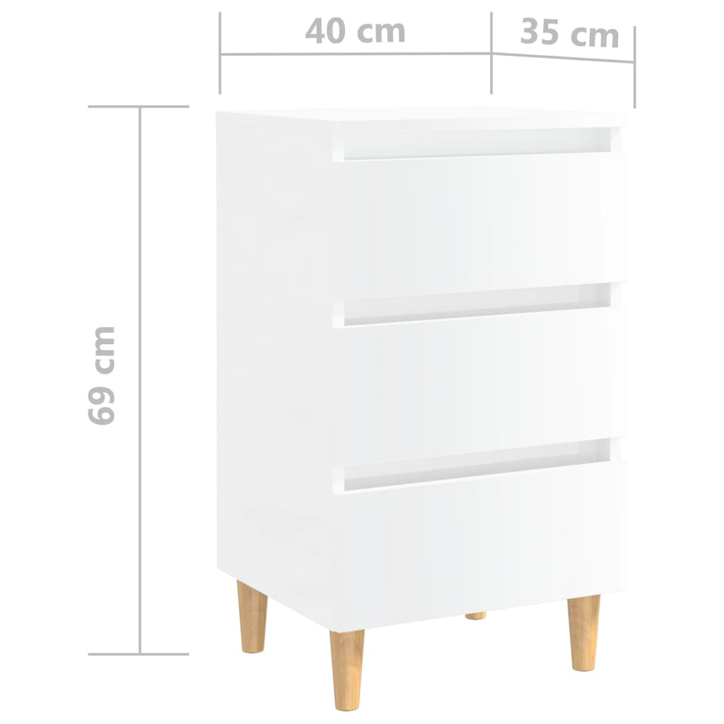 vidaXL Table de chevet avec pieds en bois blanc brillant 40x35x69 cm