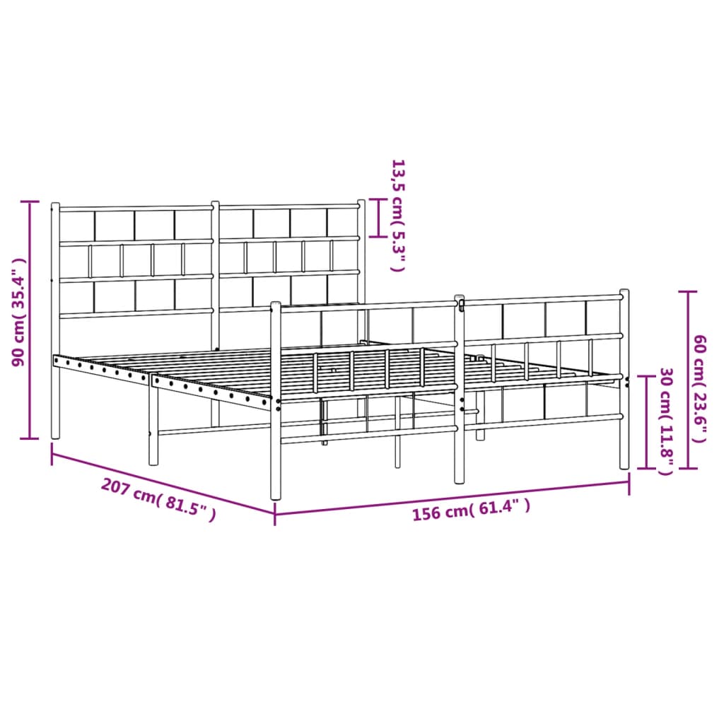 vidaXL Cadre de lit métal sans matelas avec pied de lit noir 150x200cm