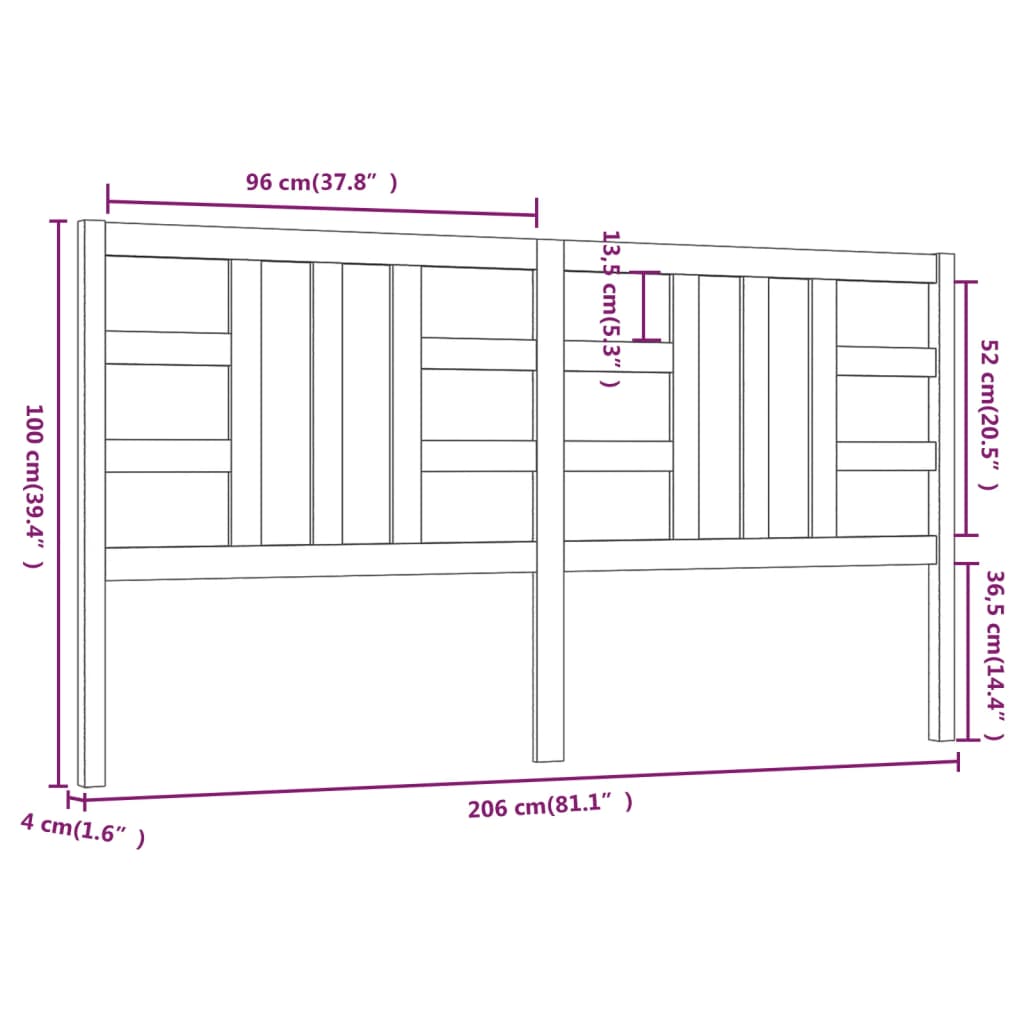 vidaXL Tête de lit Gris 206x4x100 cm Bois massif de pin