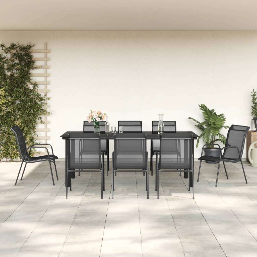 vidaXL Ensemble à manger de jardin 9 pcs noir textilène et acier