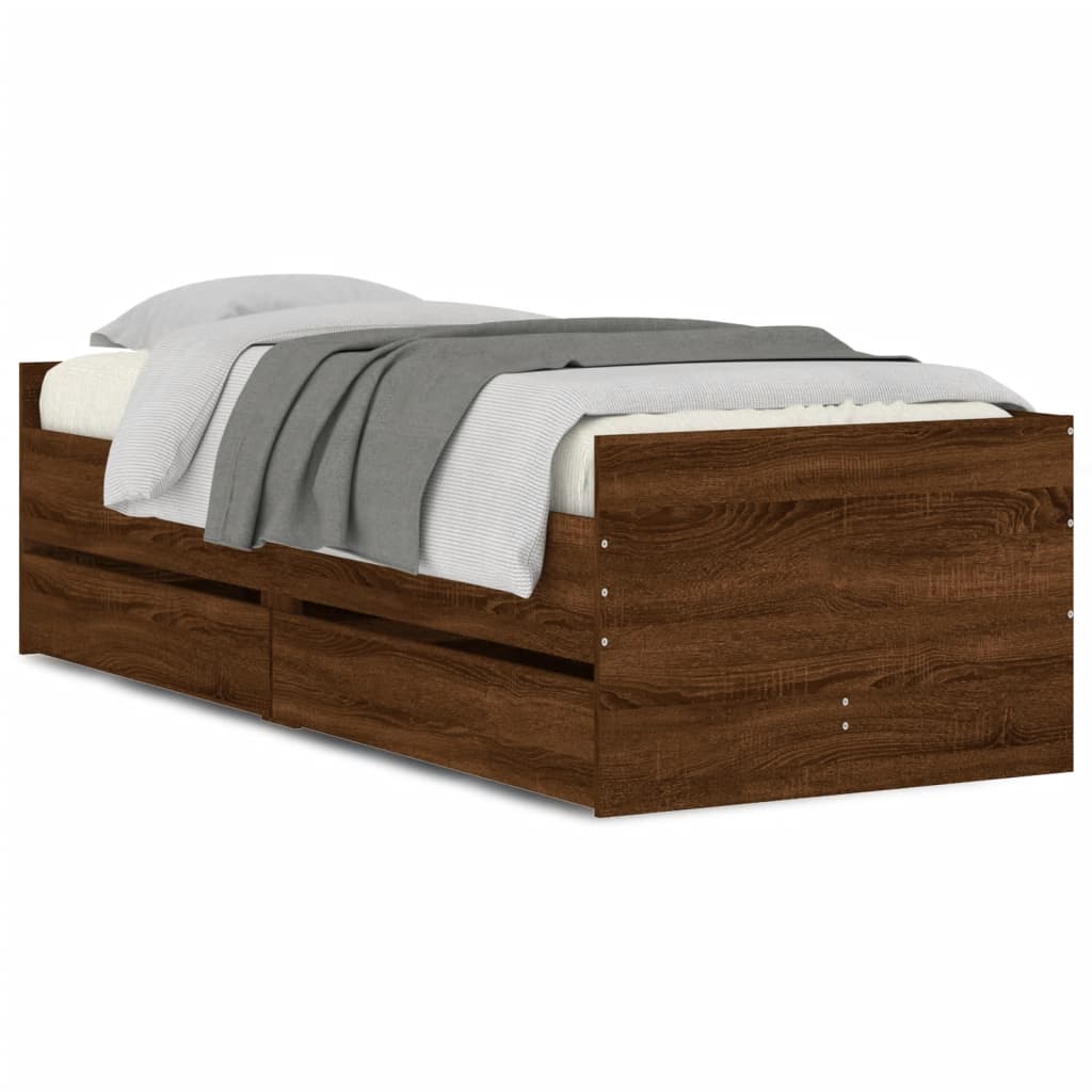 vidaXL Cadre de lit avec tiroirs sans matelas chêne marron 90x190 cm