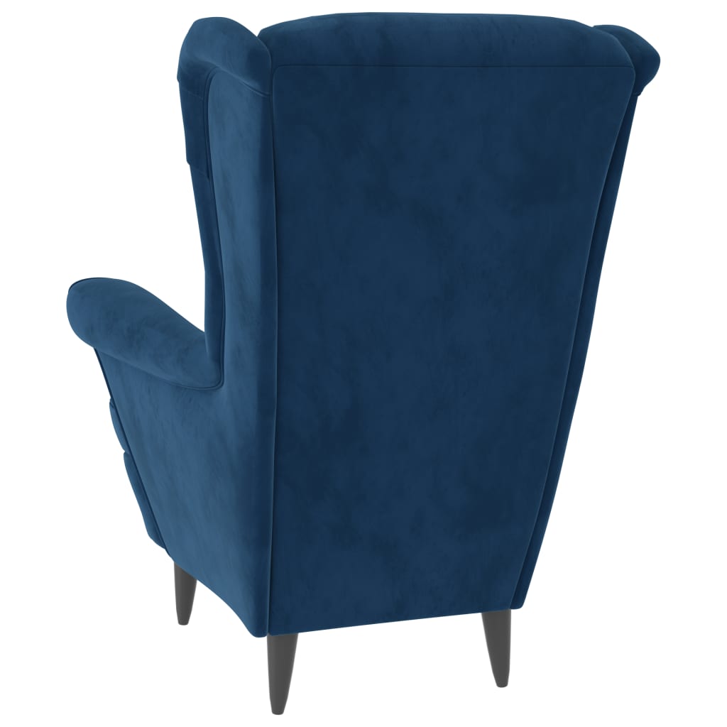 vidaXL Fauteuil à oreilles avec tabouret bleu velours