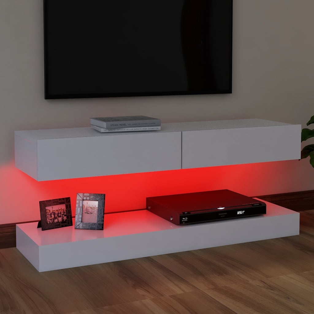 vidaXL Meuble TV avec lumières LED blanc 120x35 cm