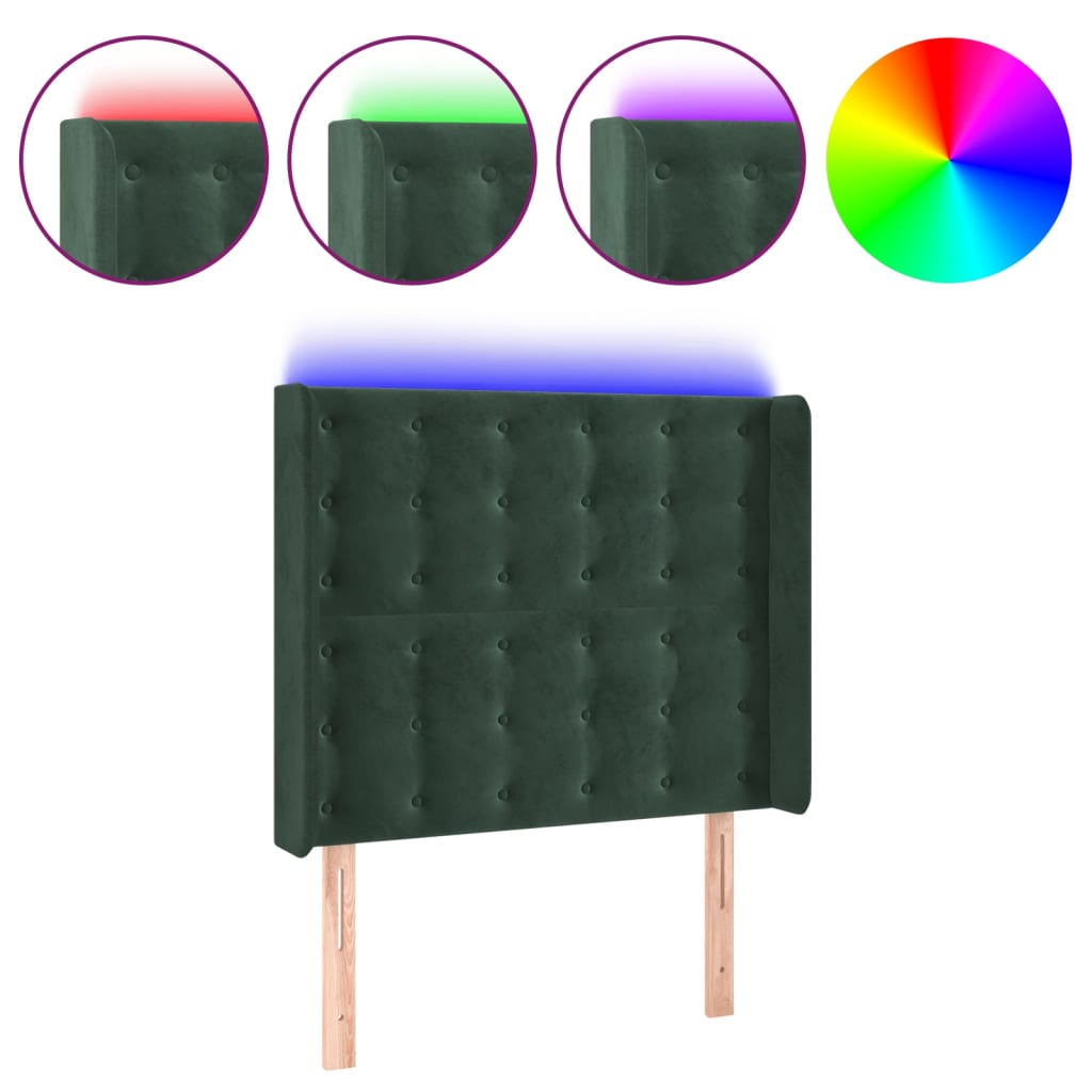 vidaXL Tête de lit à LED Vert foncé 103x16x118/128 cm Velours