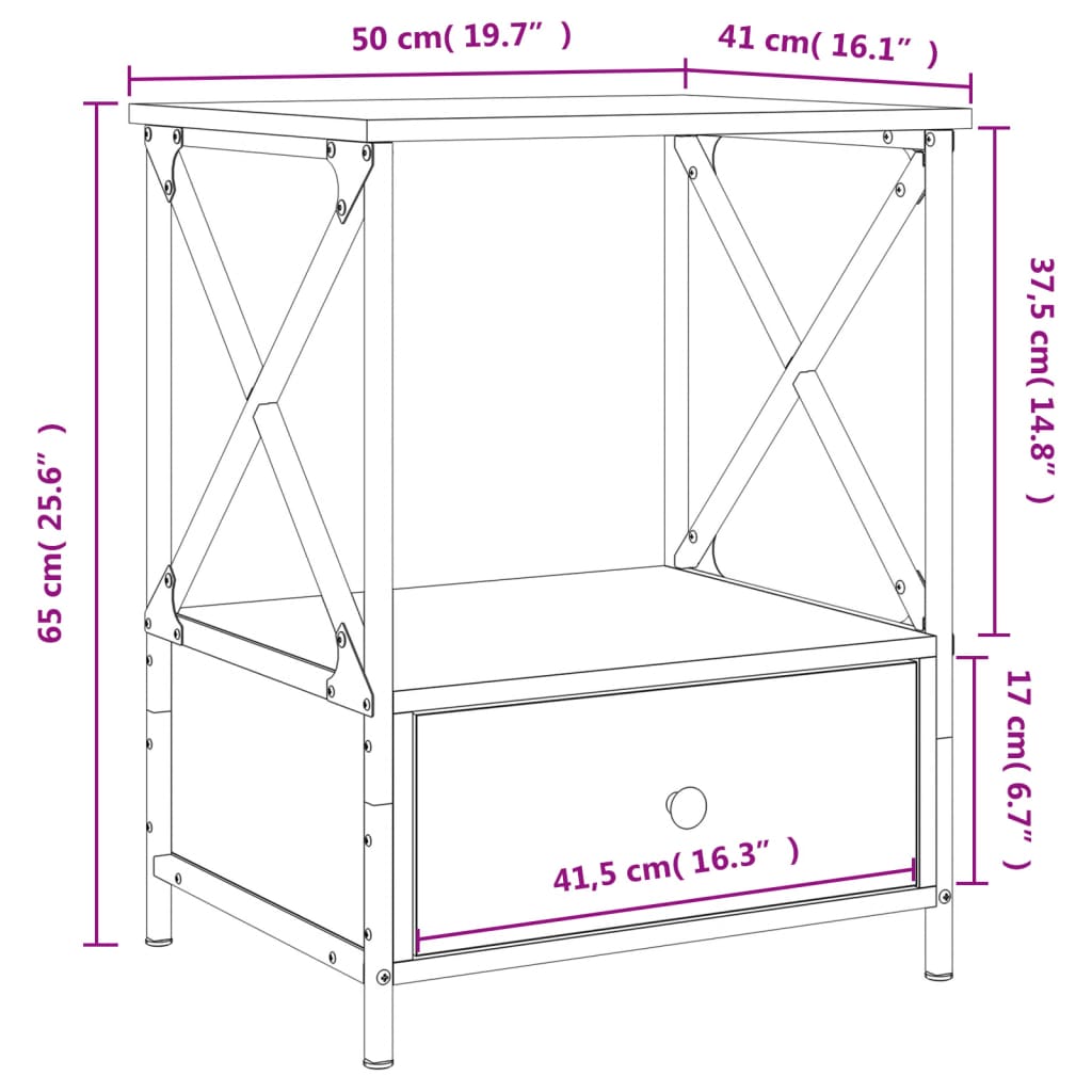 vidaXL Table de chevet noir 50x41x65 cm bois d’ingénierie