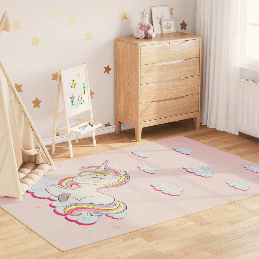 vidaXL Tapis enfants rose 160x230 cm licorne antidérapant lavable