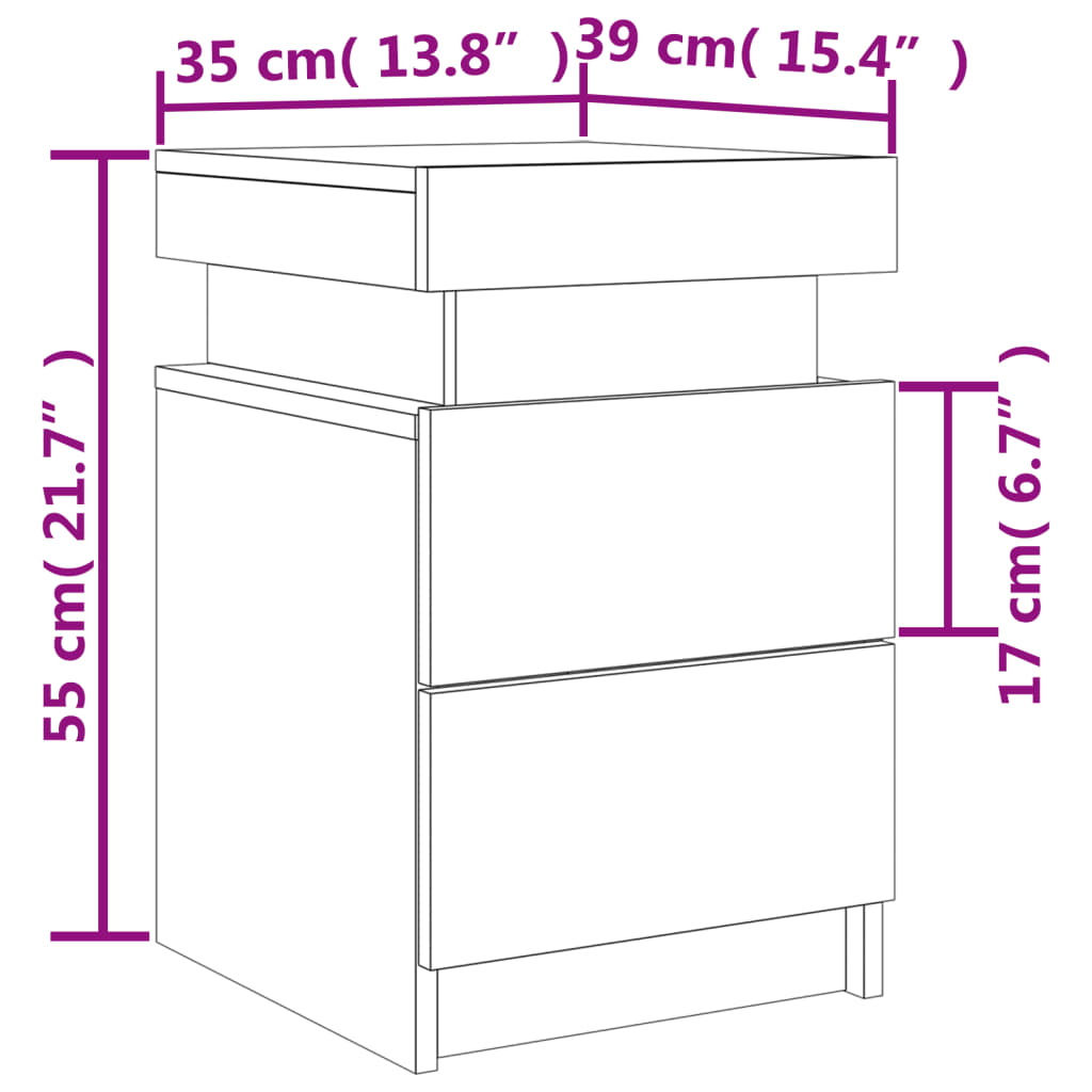 vidaXL Table de chevet avec lumières LED sonoma gris 35x39x55 cm