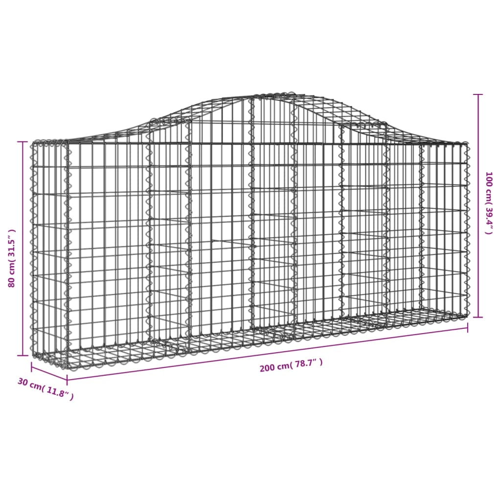 vidaXL Paniers à gabions arqués 4 pcs 200x30x80/100 cm Fer galvanisé