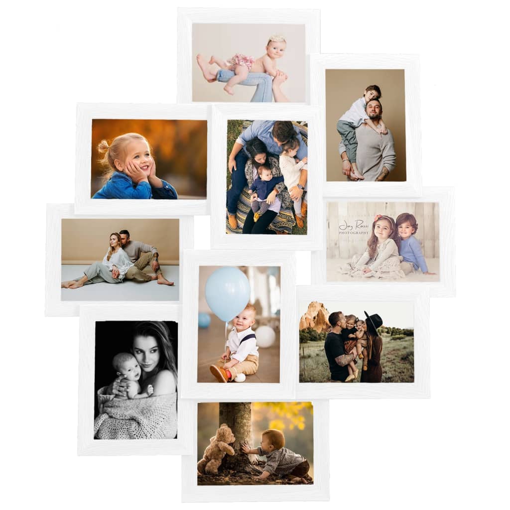 vidaXL Collage de cadres photo de photo 10x(10x15 cm) Blanc MDF