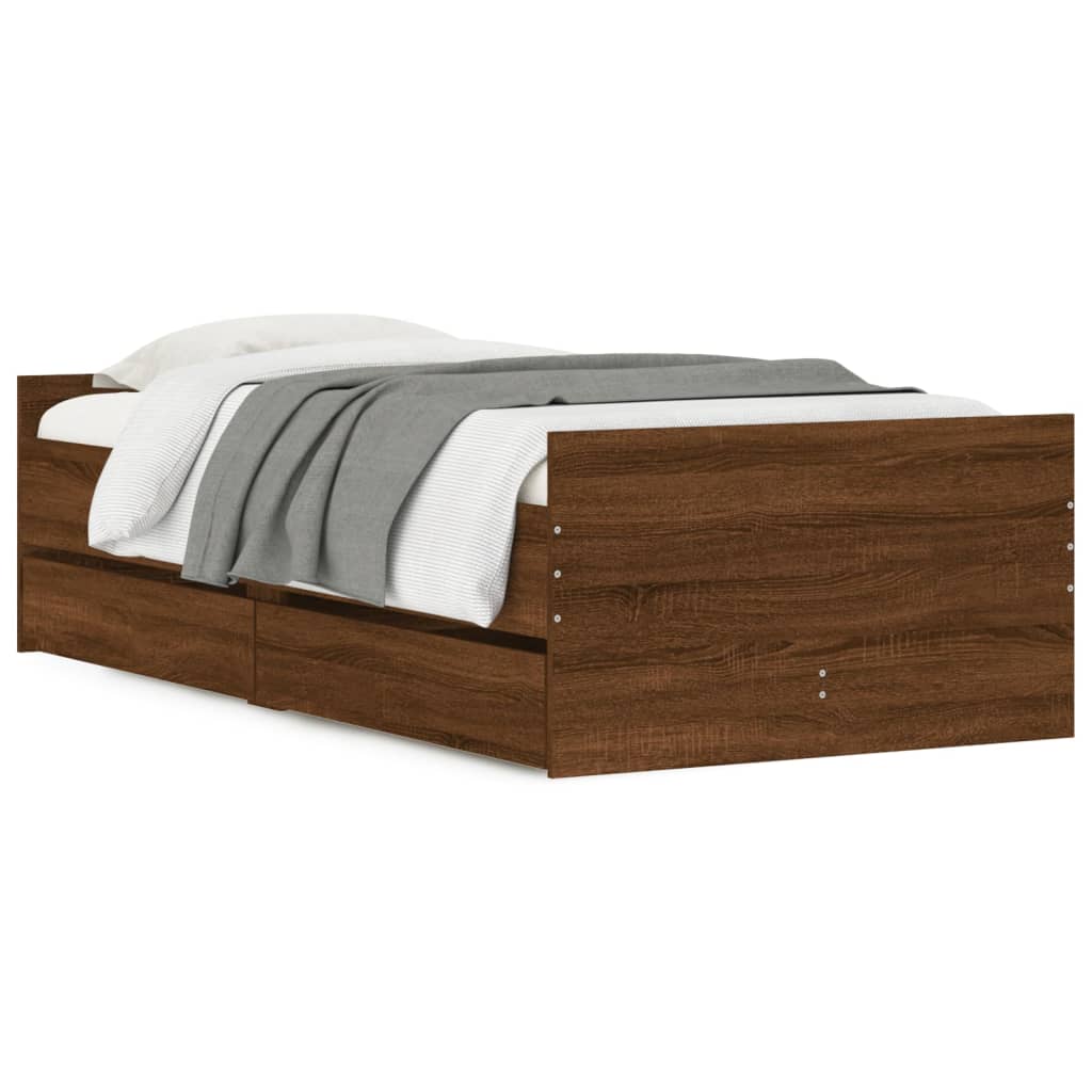 vidaXL Cadre de lit avec tiroirs sans matelas chêne marron 90x190 cm