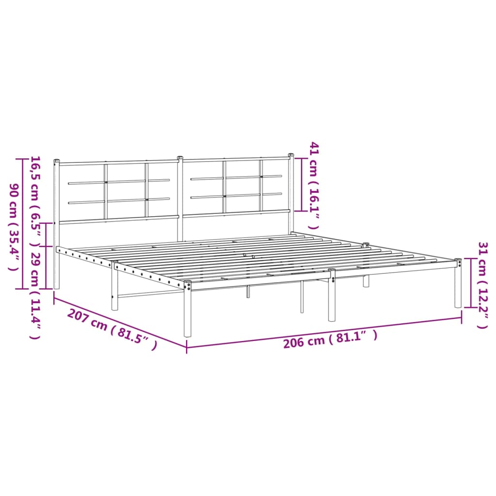 vidaXL Cadre de lit métal sans matelas et tête de lit blanc 200x200 cm