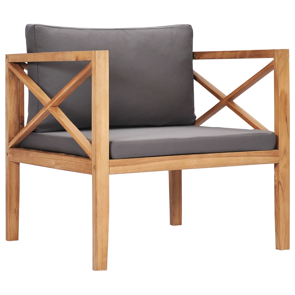 vidaXL Chaise de jardin avec coussins gris foncé Bois de teck solide