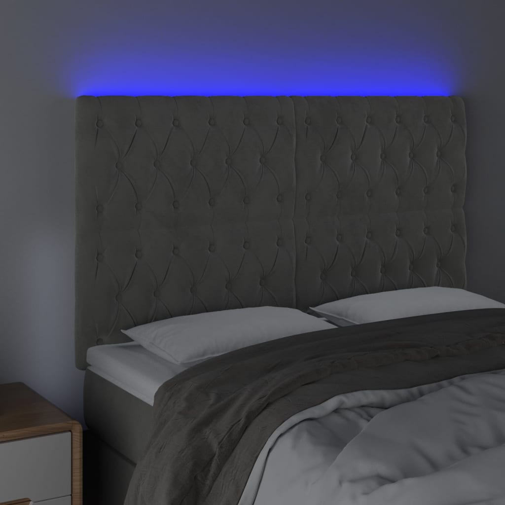vidaXL Tête de lit à LED Gris clair 144x7x118/128 cm Velours
