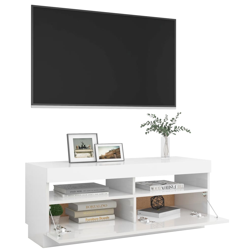 vidaXL Meuble TV avec lumières LED blanc brillant 100x35x40 cm