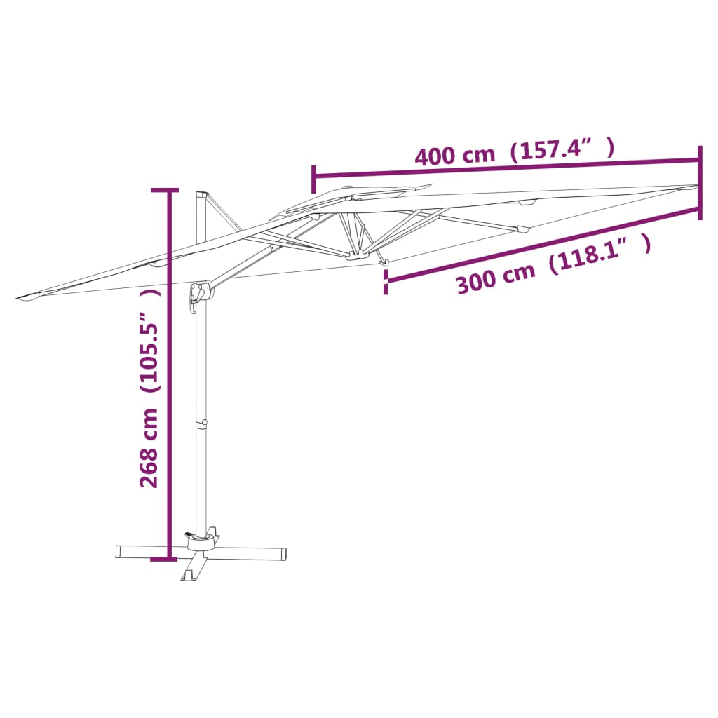 vidaXL Parasol cantilever à double toit Terre cuite 400x300 cm