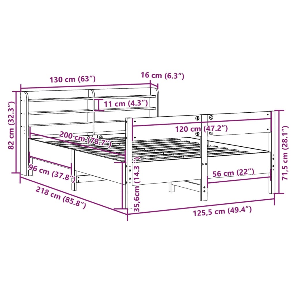 vidaXL Cadre de lit sans matelas blanc 120x200 cm bois de pin massif