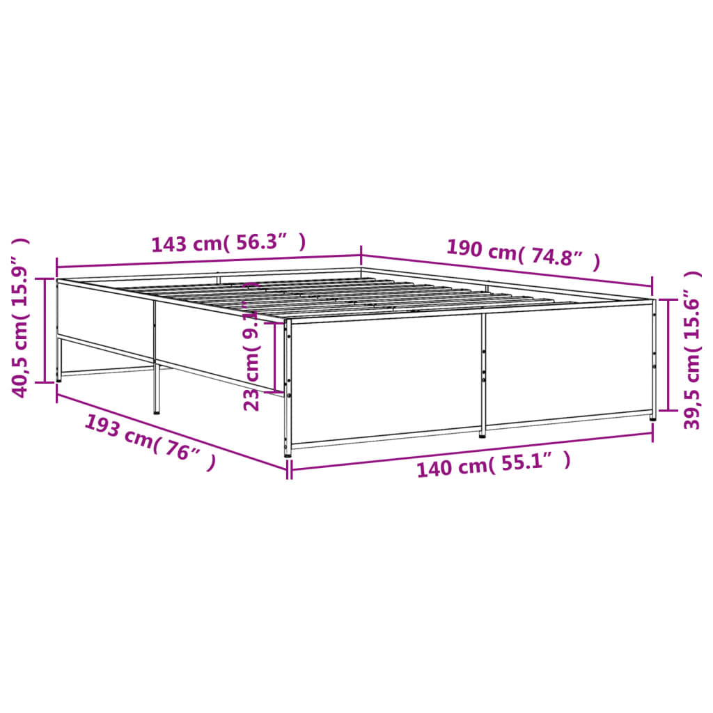 vidaXL Cadre de lit sans matelas chêne sonoma 140x190 cm